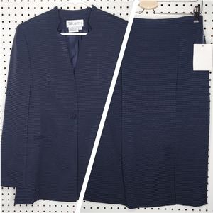 Worth‎ Silk Suit Set Skirt Blazer Textured One Button Blue Pencil Straight 6/8
